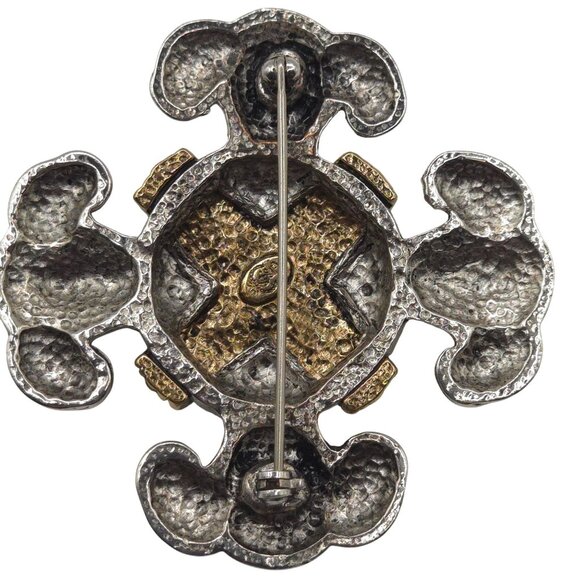 VTG Brooch Premier Design Gold Silver Tone Black Rhinestone Maltese Cross Pin - Picture 8 of 10